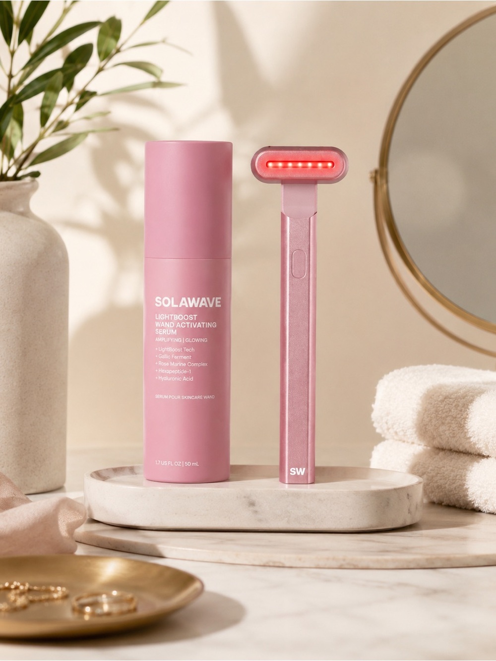 Solawave Pink Skincare Tool with Elegant Design With Activating Serum